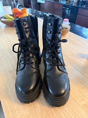 Marc Fisher Black Lace-Up Platform Combat Boots